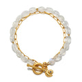 Goddess Wisdom Moonstone Beaded and Chain Toggle Bracelet displayed elegantly, showcasing its moonstone and gold-plated links, perfect for spiritual jewelry, meditation, and protection in your yoga practice.