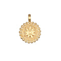 Golden Mandala Charm, a beautifully crafted 18kt gold plated pendant symbolizing spiritual connection and protection, perfect for meditation and as a meaningful addition to your charm necklace. This talisman, inspired by the sun and moon, promotes balance in yoga practices and supports manifestation, making it a cherished piece in spiritual jewelry collections.