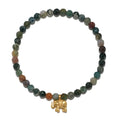 Stretch bracelet with multicolored jasper beads and gold-tone elephant charm pendant.