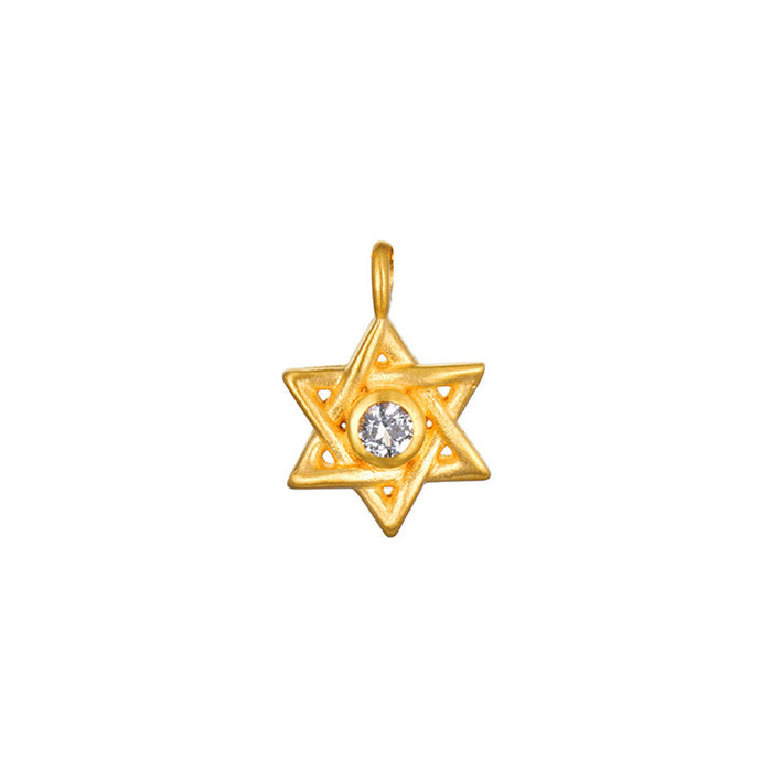 Guiding Faith Star of David Charm featuring an 18kt gold plated design with a sparkling white topaz, perfect for spiritual jewelry and meaningful meditation practices. This beautiful talisman symbolizes protection and is ideal for those seeking a deeper connection during yoga and manifestation.