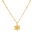 Guiding Faith Star of David Necklace showcased with a 3mm faceted round white topaz, perfect for spiritual jewelry and meditation. This meaningful talisman represents connection to faith and protection, ideal for yoga, manifestation, and zodiac enthusiasts.
