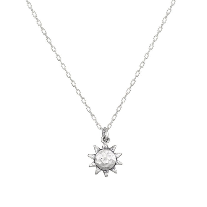 Here Comes the Sun Silver Necklace featuring a radiant sun pendant in sterling silver, designed for those who seek spiritual jewelry for meditation and protection. This meaningful charm symbolizes vitality and is perfect for yoga practitioners and zodiac enthusiasts pursuing manifestation.