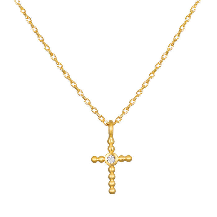 Honor Your Faith Cross White Topaz Necklace features a delicate beaded cross pendant, symbolizing spiritual devotion and clarity. This gold plate necklace is perfect for meditation, serving as a meaningful talisman for those on a journey of self-discovery and manifestation.