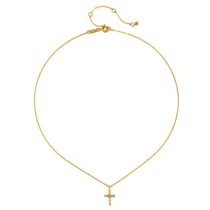 Close-up view of the Honor Your Faith Cross White Topaz Necklace, highlighting the intricate beaded cross and the clarity of the white topaz stone. This spiritual pendant embodies meaning and is perfect for manifesting intentions in daily life.