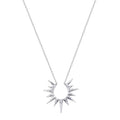 Incandescent Glow Silver Starburst Necklace showcased on a white background. This stunning spiritual jewelry features a starburst design symbolizing the sun, perfect for meditation and manifestation. Ideal for those who seek protection and charm in their yoga practice.
