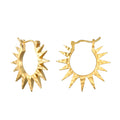 Incandescent Glow Starburst Hoop Earrings featuring a stunning open-work starburst design, symbolizing dreams and inspiration. These earrings are perfect spiritual jewelry for yoga and meditation practices, serving as a talisman for guidance and protection. Ideal for manifesting positive energy, they embody the meaning of the sun and moon in your spiritual journey.