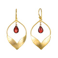 Close-up of Infinite Possibilities Garnet Lotus Earrings showcasing finely crafted 18kt gold plate with garnet drops, perfect for spiritual jewelry, meditation, and meaningful expressions of transformation.