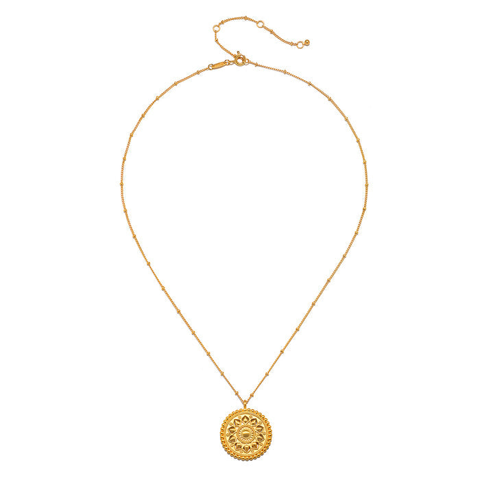 Close-up view of the Inner Light Mandala Necklace highlighting the detailed mandala pendant, symbolizing balance and tranquility, suitable for meditation and worn as a talisman for protection and manifestation.