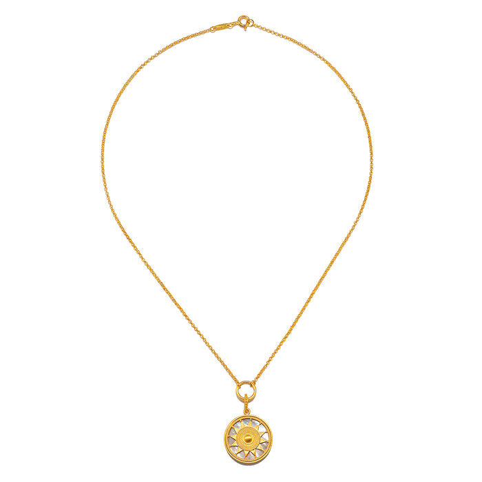 Close-up of the Intention of Harmony Necklace Set with a sun pendant, illustrating the beauty of spiritual jewelry and its significance in meditation practices, representing the meaningful connection to vitality.