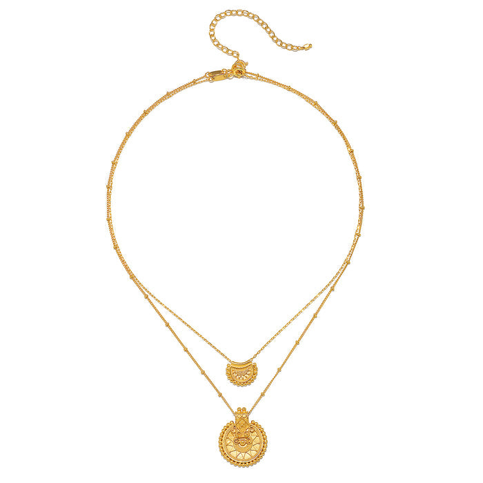 Back view of the Intention of Peace Mandala Necklace Set with the clasps visible, demonstrating the beautiful layering of the necklaces. This spiritual jewelry collection is a perfect addition for those interested in meditation and manifestation of their dreams with a touch of elegance.