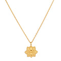 Journey Forward Lotus Gold Necklace showcased with intricate details, symbolizing new beginnings in spiritual jewelry. An ideal talisman for manifestation, meditation, and meaning, perfect for yoga and other spiritual practices.
