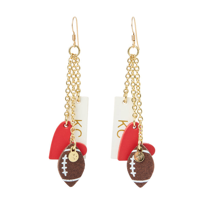 KC Heart Football Dangle Earring, Nickel & Suede