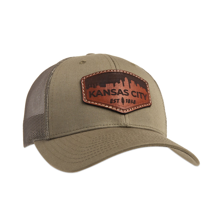 KC Laser Co Skyline Leather Patch Hat - Olive