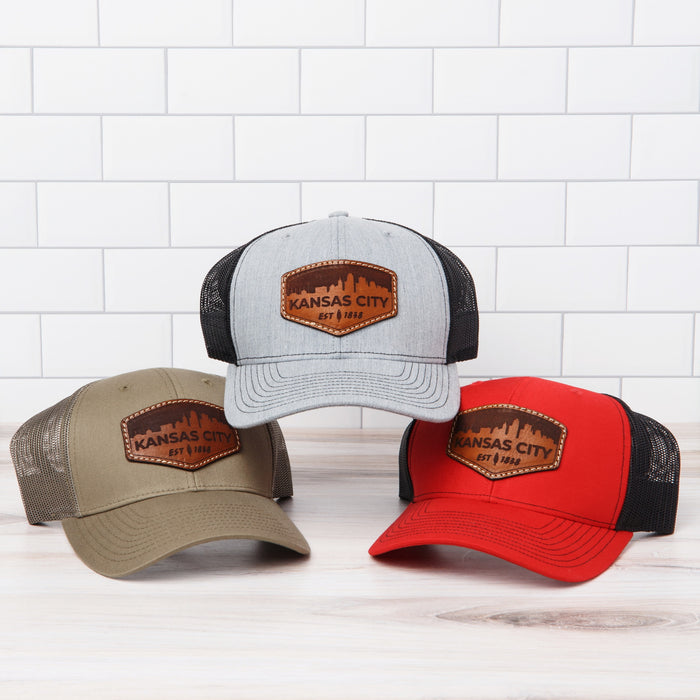 KC Laser Co Skyline Leather Patch Hat - Olive