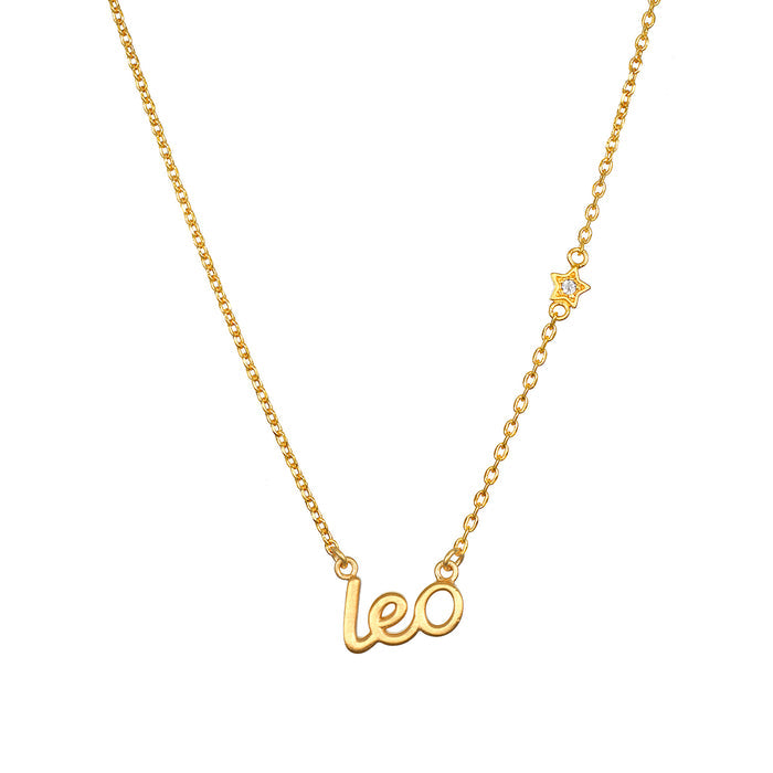 Leo Radiance Zodiac Script Necklace showcasing the elegant 'leo' pendant adorned with a star, symbolizing creativity and confidence, perfect for spiritual jewelry and manifestation during meditation practices, linking to zodiac themes of meaning and protection.