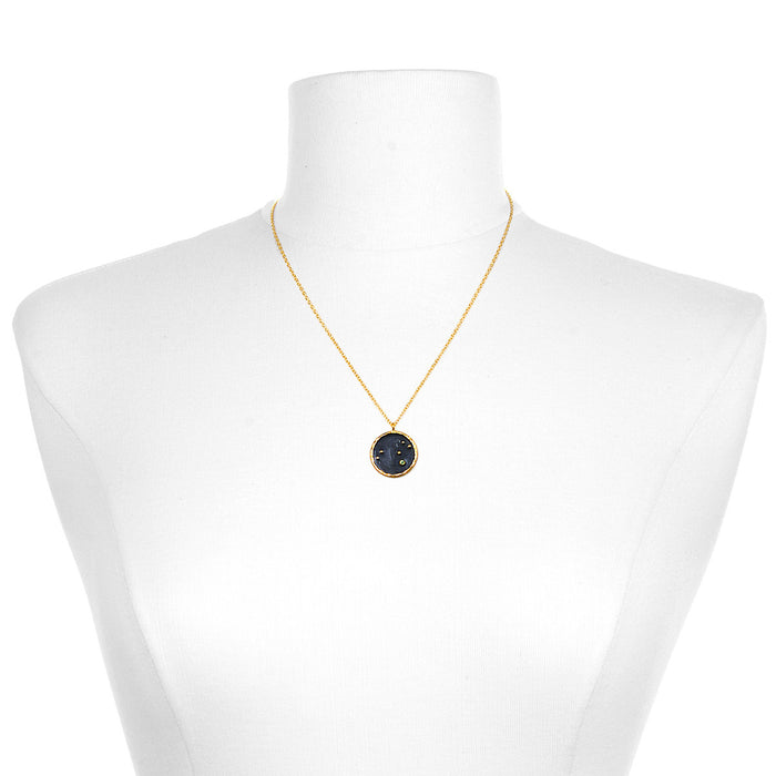 The Leo Zodiac Necklace elegantly displayed on a mannequin. This stunning spiritual jewelry piece serves as a meditation gift and a meaningful amulet, embodying the essence of yoga, protection, and the zodiac's power.