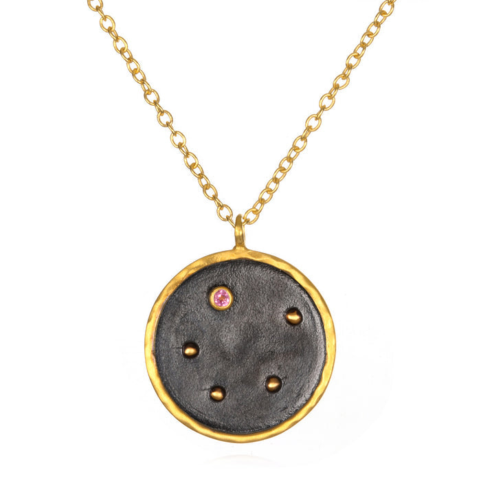 Libra Zodiac Necklace featuring a unique design with a pink tourmaline gemstone, symbolizing balance and harmony in spiritual jewelry. A perfect gift for meditation, yoga practice, and meaningful connections.