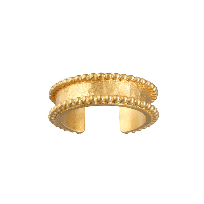 Light and Love Gold Ear Cuff featuring delicate beading, perfect for creating an ear stack. This spiritual jewelry piece symbolizes love and light, embodying meaningful attributes like protection and manifestation, aligning with your yoga practice.