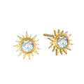 Light Seeker Blue Topaz Starburst Earrings showcasing a north star design with blue topaz center. These earrings are perfect for spiritual jewelry enthusiasts, meditation practices, and those seeking meaningful talismans for protection and manifestation. Ideal for yoga lovers, they embody the essence of the sun, moon, and zodiac energy.
