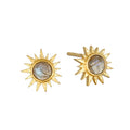 Light Seeker Labradorite Starburst Earrings featuring a striking north star design, crafted with 18kt gold plating and labradorite, embodying spiritual jewelry for meditation and meaningful expression. Perfect for those seeking protection and charm in their yoga practice.