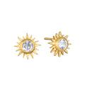 Stunning Light Seeker White Topaz Starburst Stud Earrings showcasing an intricate starburst design with sparkling white topaz, perfect for adding spiritual jewelry flair to any outfit. Ideal for meditation and manifestation, these earrings embody meaningful protection and connect with zodiac energies, reflecting the sun's brilliance.