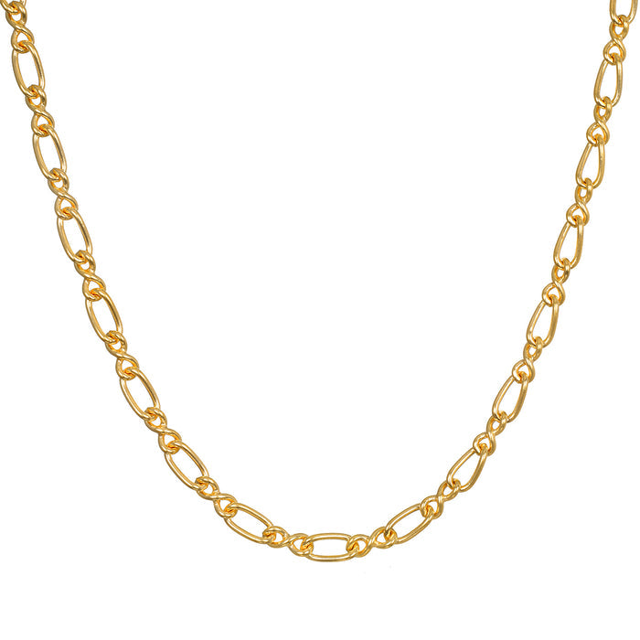 Gold-toned chain necklace with alternating oval and circular linked segments.