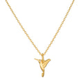 The Loving Devotion Hummingbird Necklace by Satya Jewelry showcases a graceful hummingbird pendant in 18kt gold plate, symbolizing good luck, peace, and devotion, making it a perfect piece of spiritual jewelry for meditation and personal manifestation.