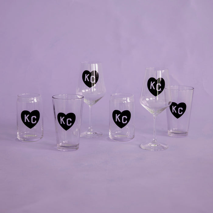Made in KC x Charlie Hustle KC Heart Wine Glass: Black