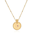 Mandala Zodiac Aquarius Amethyst Necklace featuring a gold pendant that embodies spirituality and protection. This sacred piece makes a meaningful gift for meditation and yoga practice, symbolizing the zodiac sign Aquarius. Perfect as an amulet for manifestation.
