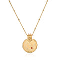 Mandala Zodiac Capricorn Red Garnet Necklace featuring intricate gold craftsmanship, perfect for spiritual jewelry and meditation gifts. This necklace serves as a meaningful and protective amulet, symbolizing the Capricorn zodiac sign and enhancing your yoga practice and manifestation goals.