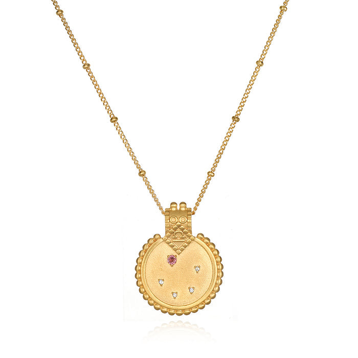 Mandala Zodiac Libra Pink Tourmaline Necklace designed with a charming pendant, symbolizing balance and harmony, perfect for spiritual jewelry practices. An elegant talisman for meditation, reflecting Libra's essence in astrology. Ideal for yoga and meaningful manifestations, this necklace embodies the energy of the sun and moon, providing protection and inspiration.