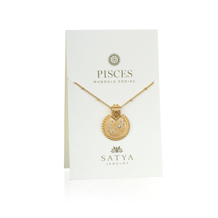 Mandala Zodiac Pisces Aquamarine Necklace displayed elegantly, showcasing its spiritual jewelry attributes and symbolism for meditation gifts, perfect for yoga and meaningful manifestation.