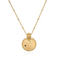 Mandala Zodiac Virgo Sapphire Necklace featuring an intricate gold-plated design, symbolizing protection and spiritual awakening. This meaningful talisman is perfect for meditation and yoga enthusiasts, embodying the essence of the Virgo zodiac sign while enhancing manifestation and mindfulness.