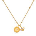 Manifesting Possibilities Lotus White Topaz Necklace featuring an elegant beaded medallion and lotus flower charm in 18kt gold plating, symbolizing new beginnings and creativity. Ideal for spiritual jewelry enthusiasts and those passionate about meditation, talismans, and meaningful charms.