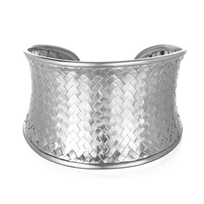 Medium Silver Basketweave Bracelet Cuff featuring an intricately hand-woven design, perfect for adding a subtle touch of glam to any outfit. This piece embodies spiritual jewelry and makes an excellent gift for meditation, yoga practice, and manifestation. Its adjustable feature allows for comfortable wear, symbolizing meaningful connections and protective energies.