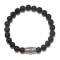 Men's Enduring Blessings Hamsa Black Onyx Gemstone Bracelet, showcasing matte black beads and a silver hamsa symbol, ideal for spiritual jewelry and meditation practices, serving as a talisman for protection, meaning, and manifestation in yoga and zodiac traditions.