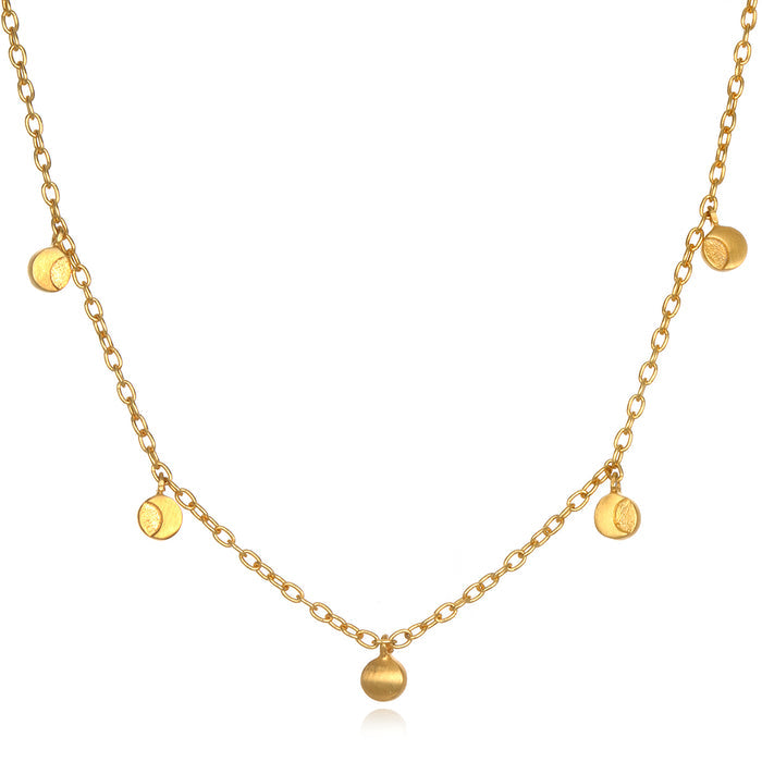 Moon Phases of Femininity Gold Choker showcasing delicate moon charms, a perfect piece of spiritual jewelry for those seeking meditation gifts. This choker symbolizes feminine energy and growth, making it a meaningful accessory for yoga enthusiasts and anyone focused on manifestation and sacred symbolism.