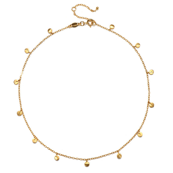 Delicate chain of the Intention of Guidance Necklace Set adorned with small round charms, embodying spiritual aspects, protection, and the beauty of the sun and moon connection in a zodiac-inspired design.
