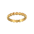 Gold-tone ring with multiple round beads featuring colorful stone accents set along the band.