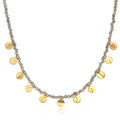 Mystical Moonlight Necklace featuring tiny beads of labradorite and delicate 18k gold plate moon charms, symbolizing spirituality and meditation. A perfect talisman for those interested in zodiac and yoga, embodying protection and manifestation.