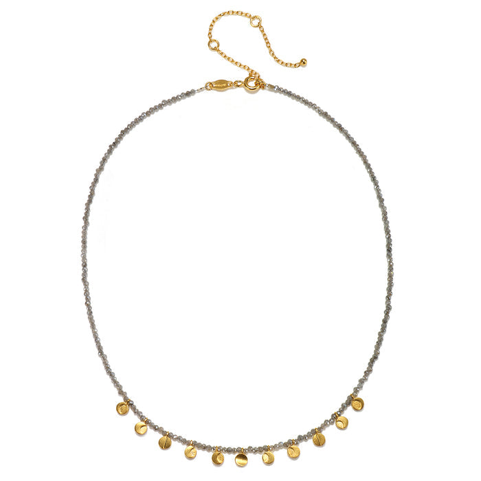The Mystical Moonlight Necklace displayed with its adjustable chain, highlighting its versatility. This spiritual jewelry piece is perfect for yoga practices and manifestations, symbolizing the moon's nurturing energy.