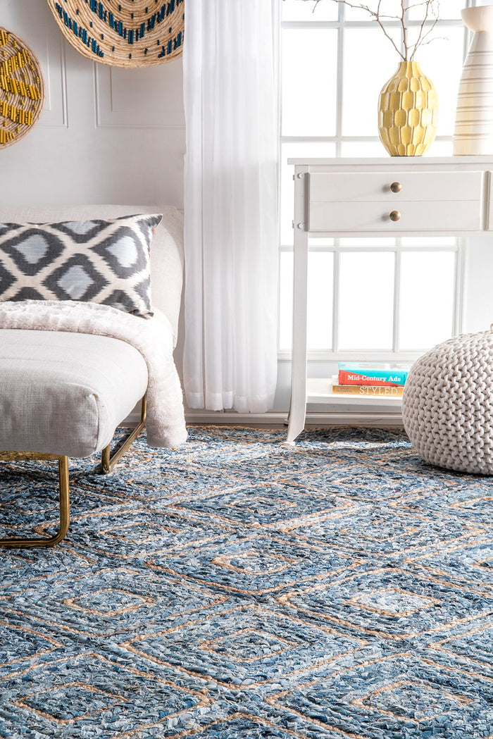 Nuloom Rugs - Hand Braided Diamonds Rima Jute  - Blue