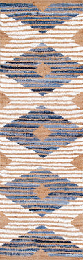nuLOOM Rugs - Hand Braided Marla Denim And Jute Diamonds - Ivory