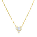 Gold chain necklace with heart-shaped pendant set with small crystals throughout.