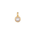 Elegant Pearl Bezel Charm in 18kt gold plate, a perfect addition to spiritual jewelry for personal expression, featured as a meaningful talisman representing June birthstone qualities of innocence and beauty. Ideal for yoga, meditation, and manifestation practices.