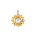 Protect Your Magic Moonstone Charm featuring a beautiful 5mm faceted round rainbow moonstone in a radiant 18k gold plate design. This spiritual jewelry embodies meaning and protection, perfect for meditation and yoga practices, symbolizing the energy of the sun and moon to aid in manifestation.