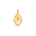Protective Hand Hamsa Charm featuring a radiant white topaz, symbolizing protection and blessings. This spiritual jewelry serves as a talisman for manifestation, embodying the energy of the sun and moon, perfect for meditation and yoga, providing meaningful protection during spiritual practices.