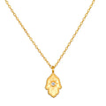 Protective Hand White Topaz Hamsa Necklace featuring a beaded hamsa hand pendant with a brilliant white topaz, symbolizing protection, clarity, and manifestation. Perfect spiritual jewelry for meditation, and a meaningful talisman for those who practice yoga and seek blessings.