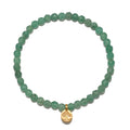 Green aventurine round beads stretch bracelet with gold-tone Tree of Life charm pendant.
