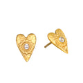 Sacred Connection Heart Lotus Stud Earrings beautifully crafted with 18k gold plate and featuring sparkling white topaz, embodying love and spirituality. Ideal for meditation and manifestation, these earrings serve as a meaningful talisman for protection and connection to the sun and moon energies in yoga and spiritual practices.